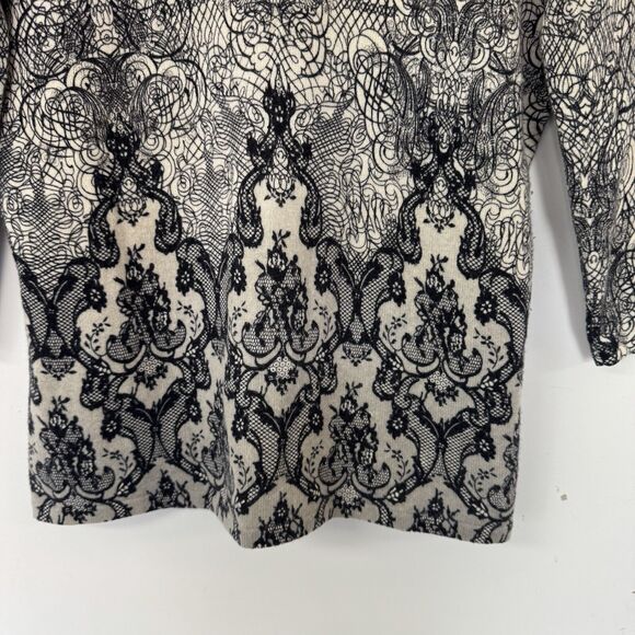 Neiman Marcus Cashmere Collection Luxury Pullover Sweater Lace Print V Neck Lrg. - Picture 4 of 13